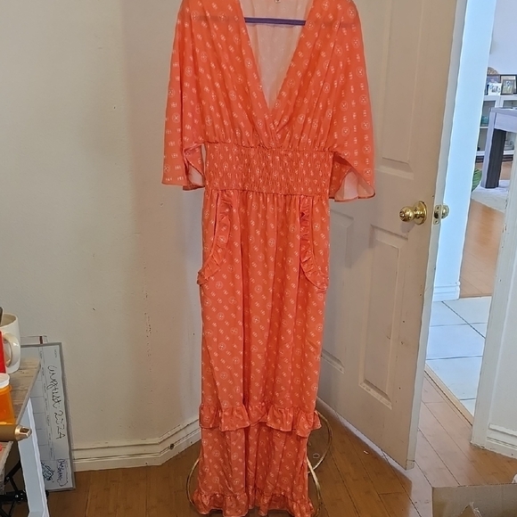 no label Dresses & Skirts - Orange Tiered Ruffled Maxi Sundress